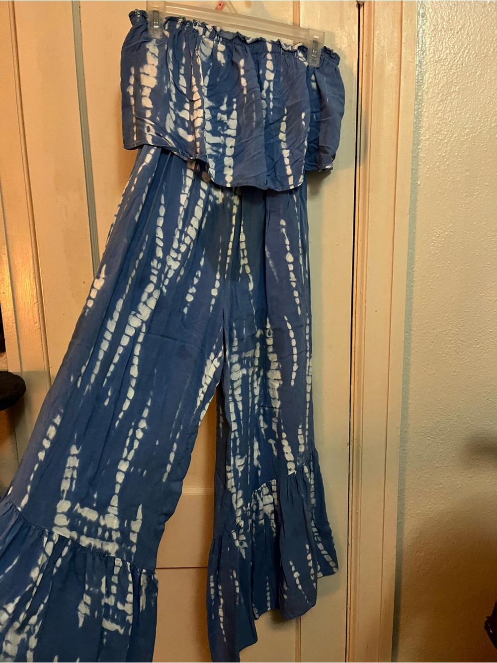 Women's Blue Tie-Dye Wide-Leg Jumpsuit